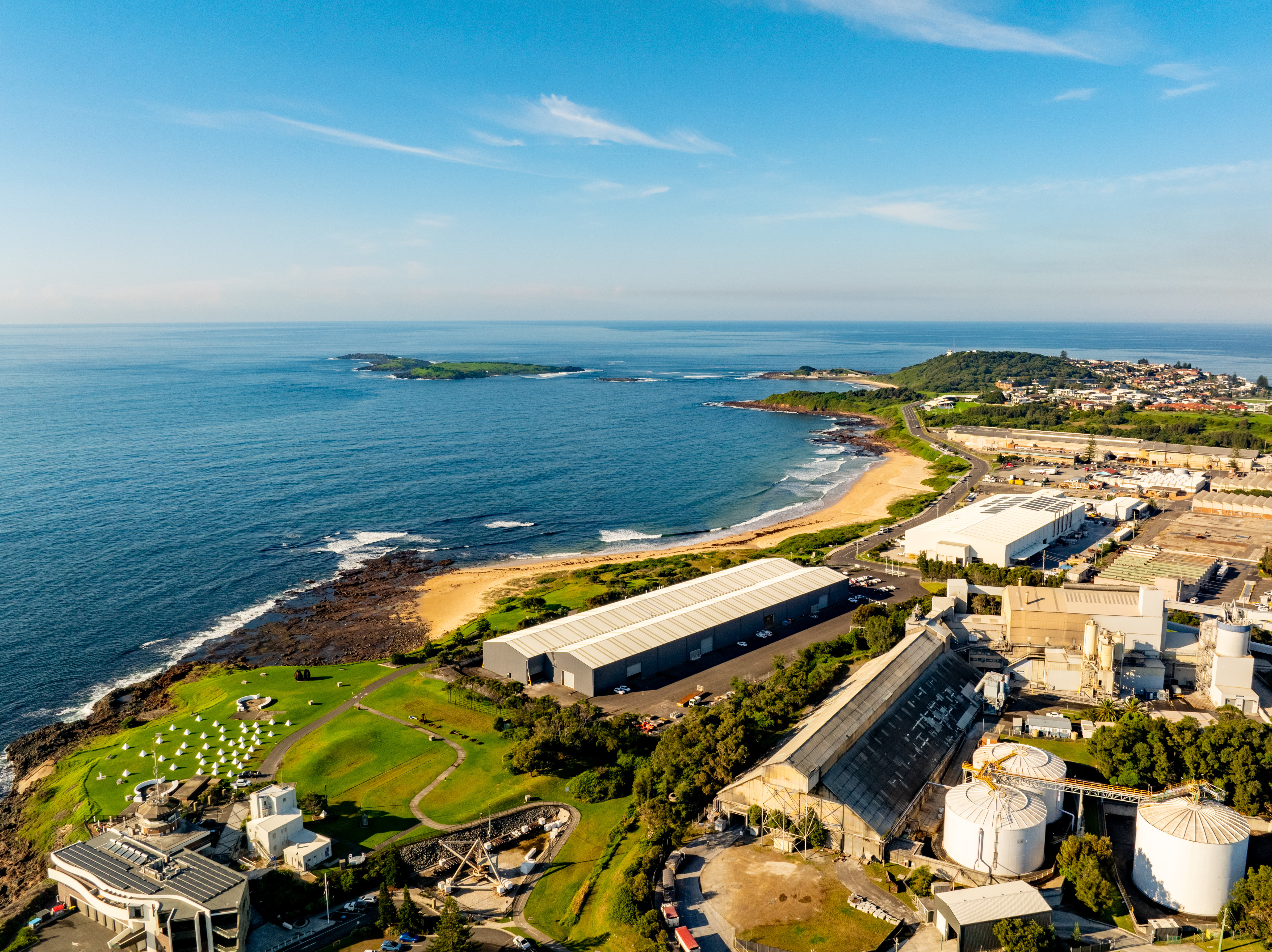 Aerial view factory on coastal Australia