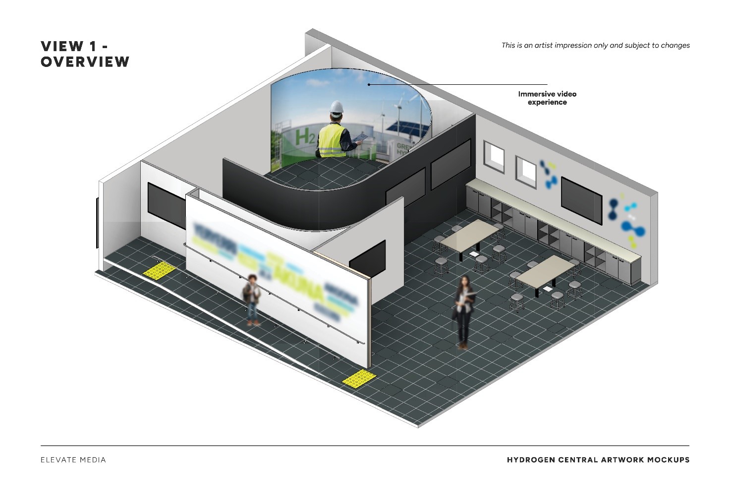 An aerial view of a room, lab and testing space 